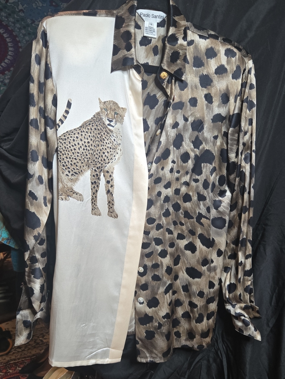 Paolo Santini Women's Beige Leopard Print Silk Button-Down Shirt
